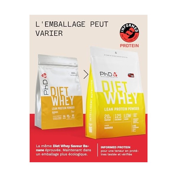PhD Nutrition Diet Whey Protéine en poudre 2kg Banane - Poudre pour accompagner un régime, avec 20g de protéines par portion,...
