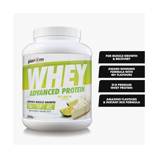 Per4m Whey Protéine Tarte au Citron Vert 2,01kg – Protéine whey tarte au citron vert pour la réparation musculaire