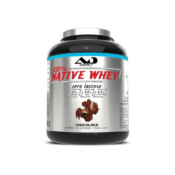 Addict Sport Nutrition | 100% Whey Native 2kg | Whey native | Whey sans sucre ajouté - Chocolat