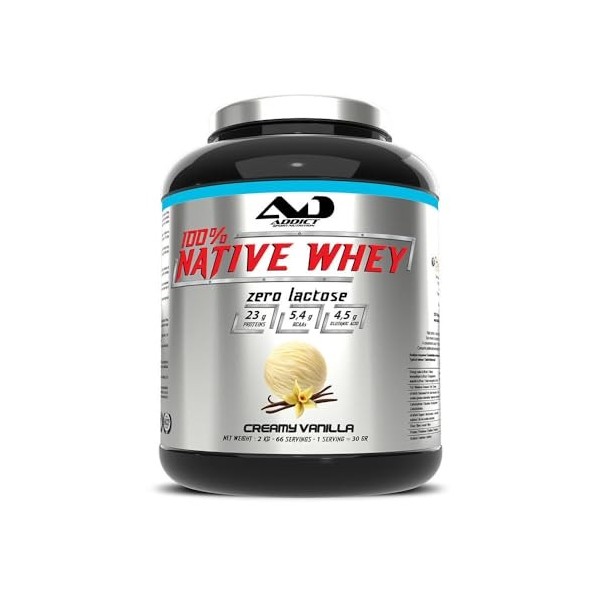 Addict Sport Nutrition | 100% Whey Native 2kg | Whey native | Whey sans sucre ajouté - Vanille