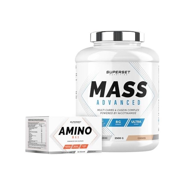 Superset Nutrition | Programme Prise de Masse Débutant - Mass Advanced 2,5kg Cookies - Amino Max