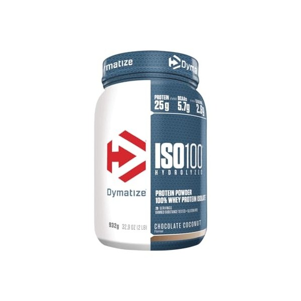 Dymatize ISO 100 Chocolate Coconut 900g - Hydrolysat de Protéines de Whey + Poudre dIsolat Protéines whey