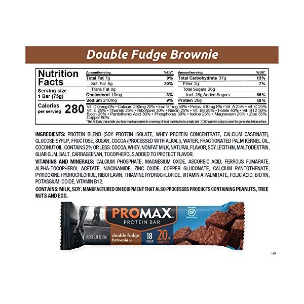 Promax Bar Double Fudge Brownie 75g Boîte de 12 