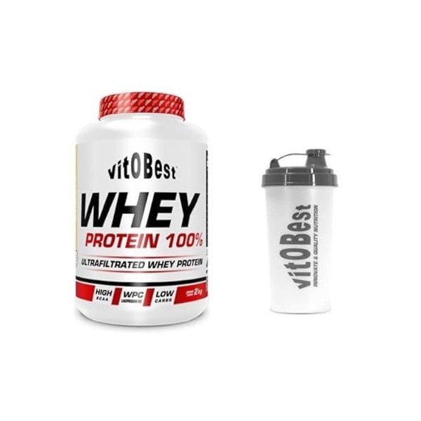 VITOBEST WHEY PROTEIN 100 % Saveur fraise 2 kg + fouet