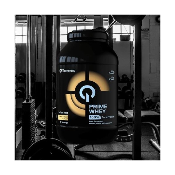 QNT Prime Whey cookie cream, 84% de Whey Protéine, contient de l’isolat de whey, aide à augmenter le volume et la force des m