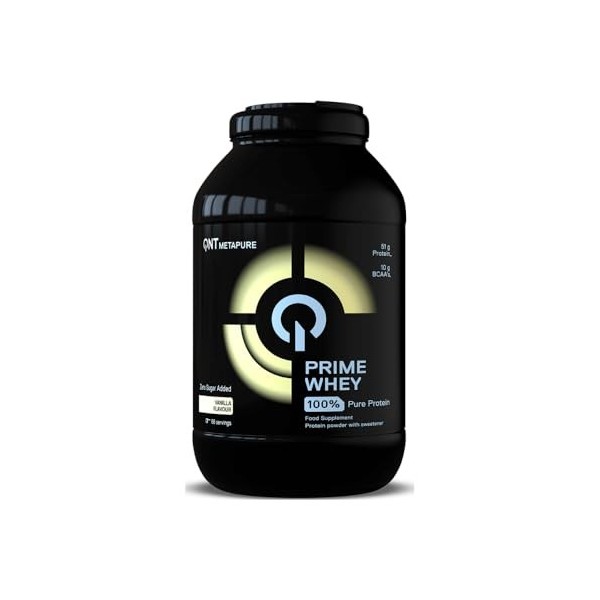 QNT Prime Whey vanille, 85% de Whey Protéine, contient de l’isolat de whey, aide à augmenter le volume et la force des muscle