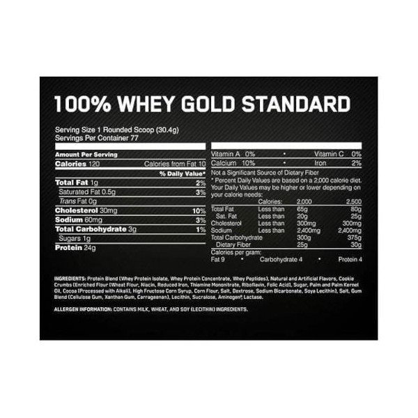 Optimum Nutrition 100% or Standard Petit Lait 2270 G, Banane
