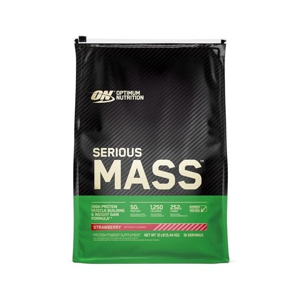 |Optimum Nutrition Serious Mass Strawberry Weight Gain Protein Powder || 12 lbs|