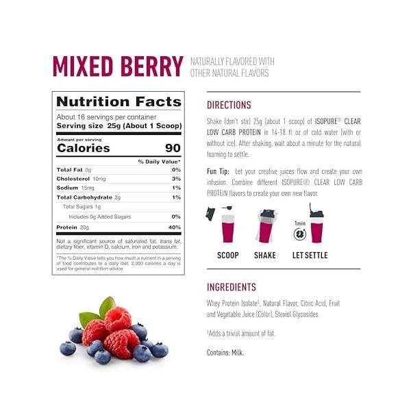 Isopure - INFUSIONS, protéine de lactosérum isolée en poudre au goût de fruit, rafraîchissante et légère, « Agiter vigoureuse