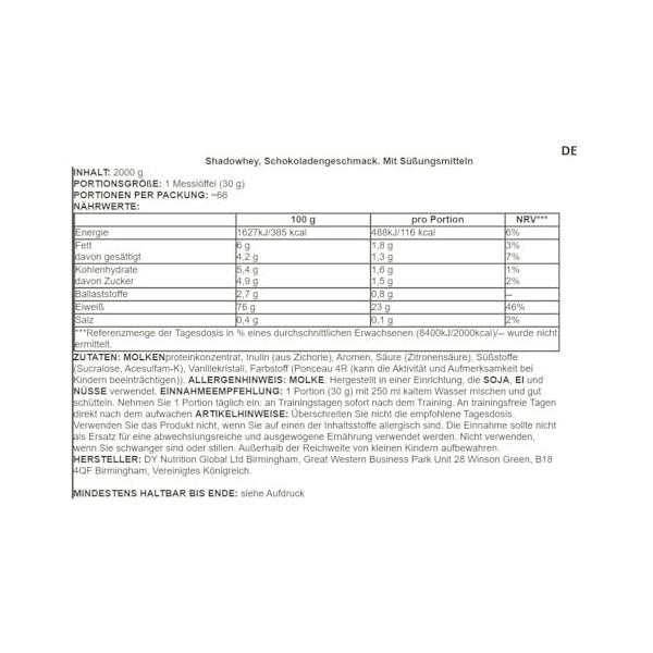 Dorian Yates ShadoWhey, Chocolate - 2000g