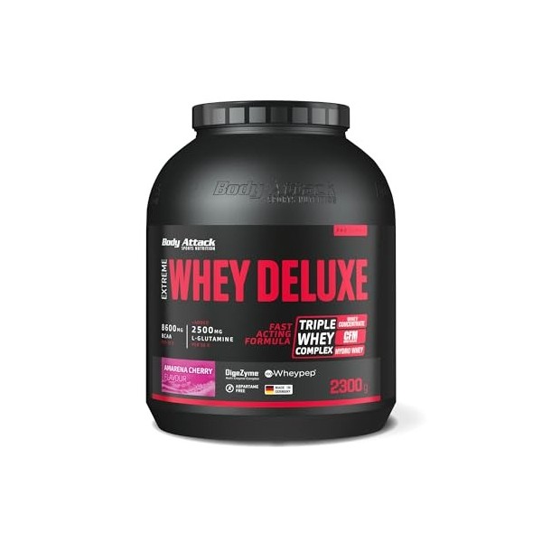 Body Attack 23634 Extreme Whey Deluxe Complément pour Sportif Amarena/Cerise 900 g