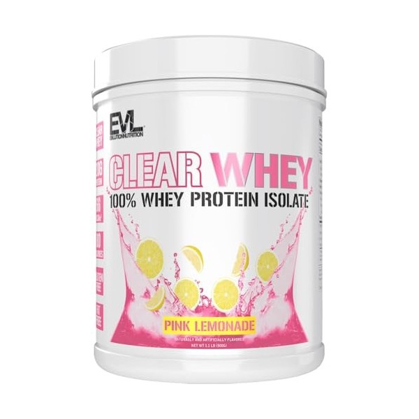 Evlution Nutrition Clear Whey Isolat 100 % protéine de lactosérum pour la croissance musculaire, la force et la récupération 
