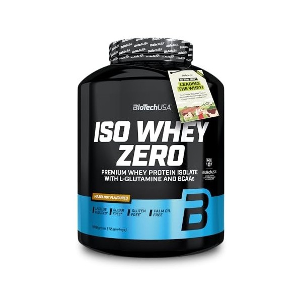 BioTechUSA Iso Whey Zero | Premium Whey Protein Isolate | Grass-Fed | Enzyme-Free | Sugar- and Gluten-free, 1816 g, Noisette