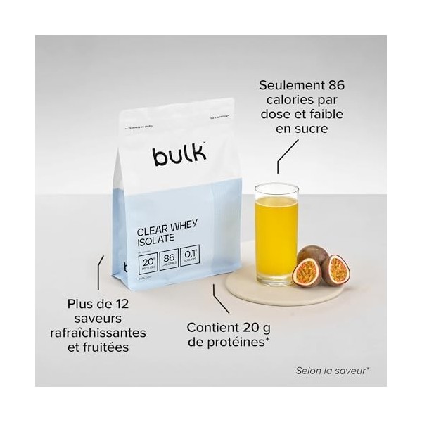 Bulk Clear Whey Isolate | Orange | 2kg | 20g de protéines à absorption rapide | Faible teneur en sucre | Shake protéiné léger