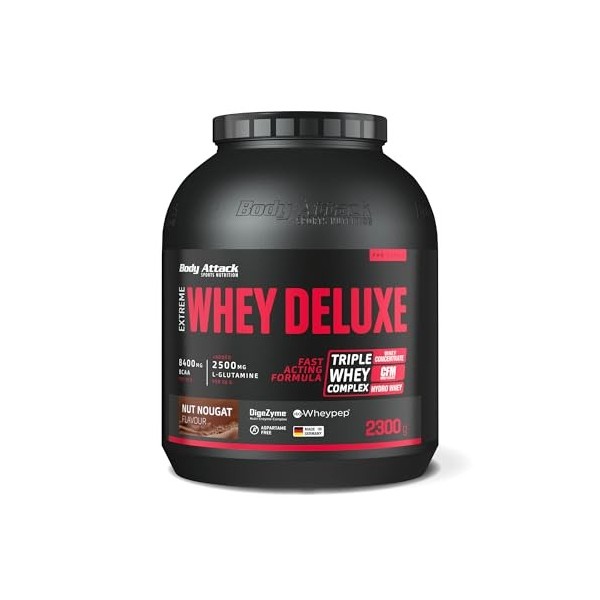 Body Attack Extreme Whey Deluxe Complément pour Sportif Noisette/Nougat 2,3 kg Protéines whey