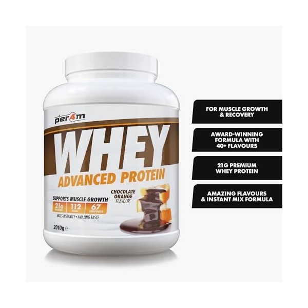 Per4m Whey Protéine Chocolat Orange 2,01kg – Protéine whey chocolat orange pour la récupération après lentraînement Protéines...