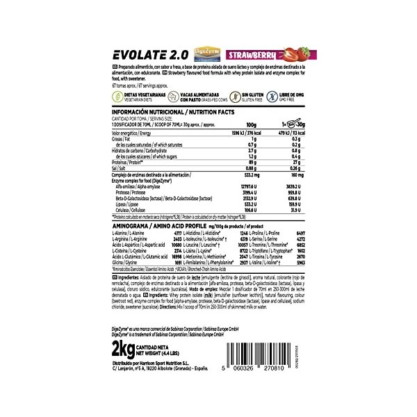 Whey Protein Isolate WPI de HSN - Isolat de Protéine de Sérum Evolate 2.0, Avec Digezyme, Riche en BCAAs et Glutamine, Conv P...