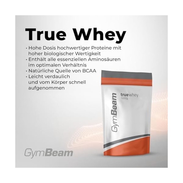 GymBeam True Whey Protein – WPC, filtrée en douceur, jusqu’à 23 g de protéines pour la croissance musculaire, haute valeur bi...