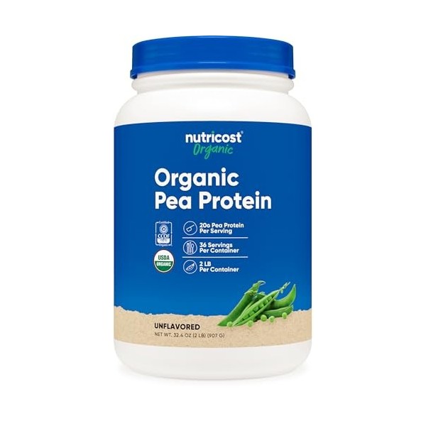 Nutricost Isolat de protéine de pois bio en poudre 0,9 kg – Non aromatisé, certifié biologique par lUSDA, protéines de pla