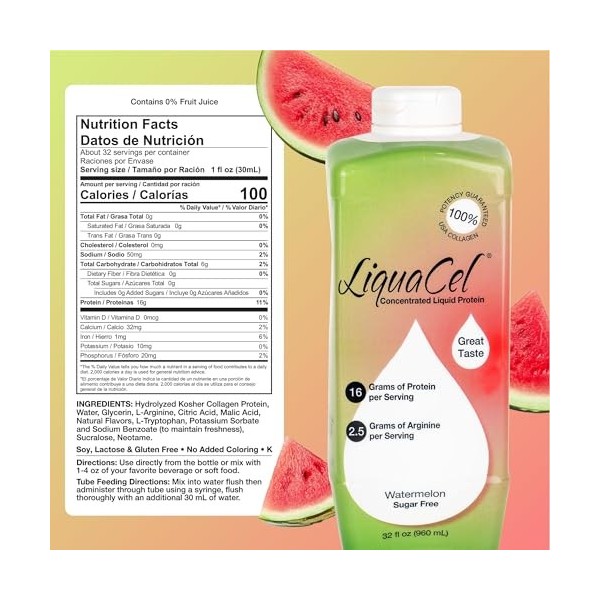 Liquacel Lot de 6 bouteilles de protéines liquides de pastèque de 946 ml