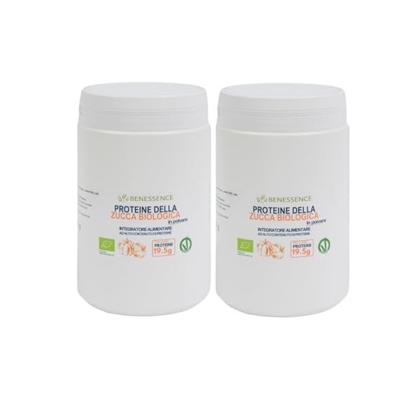 Benessence - Protéines végétales de la citrouille biologique en poudre - 2x500g - avec 60% de protéines pour le bien-être des