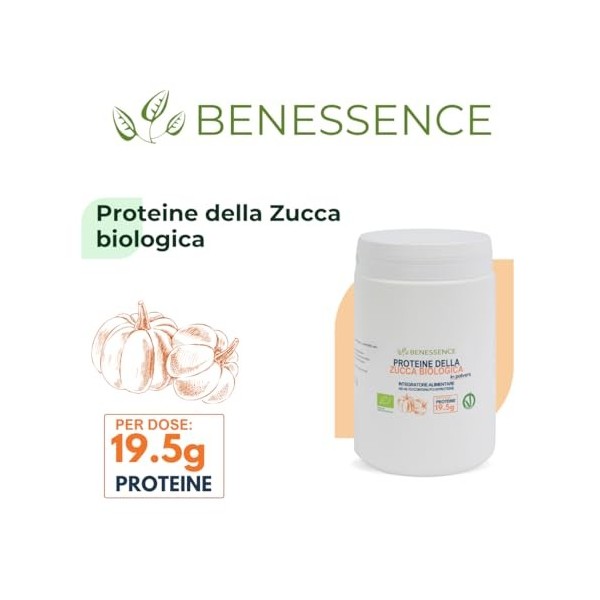 Benessence - Protéines végétales de la citrouille biologique en poudre - 2x500g - avec 60% de protéines pour le bien-être des