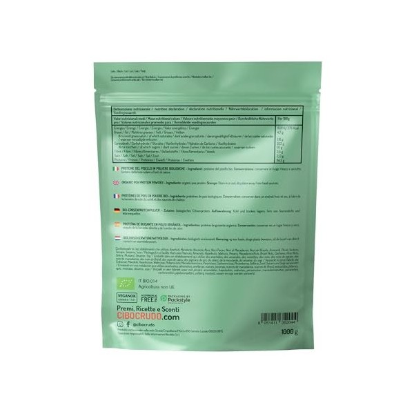 Proteine de Pois Bio en Poudre - 1Kg. Pea Protein Powder dOrigine Vegetale et Vegan. Pur sans Additifs. Compléments alimentai...