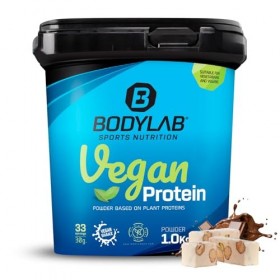 Bodylab24 Vegan Protein Chocolat-Nougat 1000g, poudre de protéines 100% végétalienne à base de féveroles, de pois et de grain