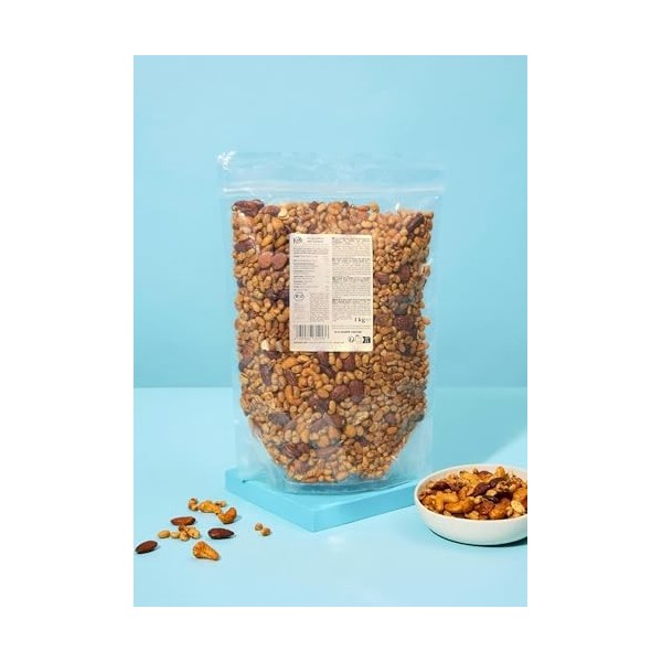 KoRo - Mélange de noix protéiné bio au tamari 1 kg - Avec graines de soja, amandes et noix de cajou - Goût épicé et noisette 