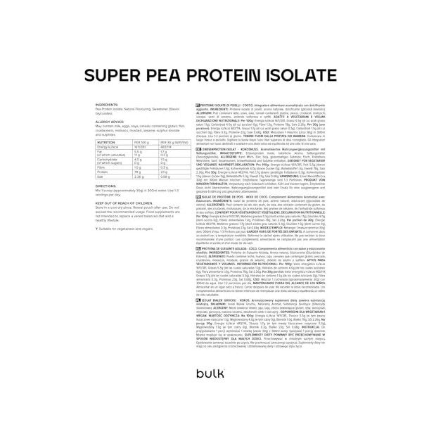 Bulk Isolat de Protéine de Pois, Shake protéiné végan, Protéine Vegan en Poudre, Noix de Coco, 2,5 kg Compléments alimentaire...