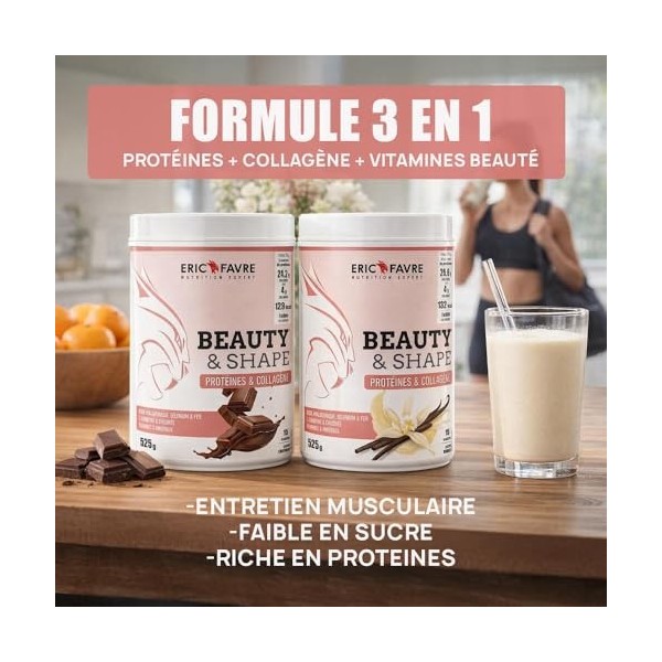 BEAUTY & SHAPE PROTEINE - Entretien Musculaire, Beauté de la Peau & Minceur - Faible teneur en sucre, Riche en Protéines - Co