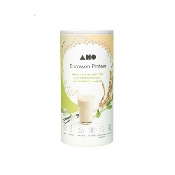 AHO Germes Protéines - Protéines de riz brun germées et protéines de pois non sucrées 600 g