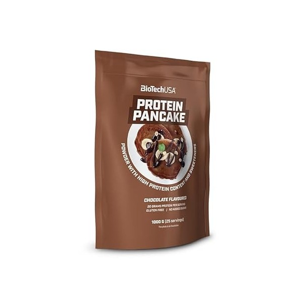 BioTechUSA Protein Pancake Poudre de crêpe riche en protéines avec édulcorants, sans sucre ajouté, 1 kg, chocolat