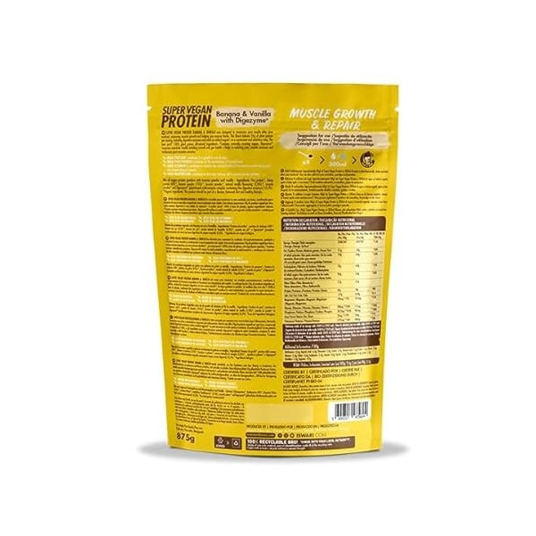 Super Vegan Protein Banane et Vanille avec Digezyme Iswari 875g Compléments alimentaires protéinés