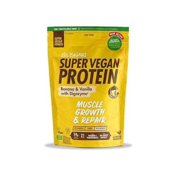 Super Vegan Protein Banane et Vanille avec Digezyme Iswari 875g Compléments alimentaires protéinés