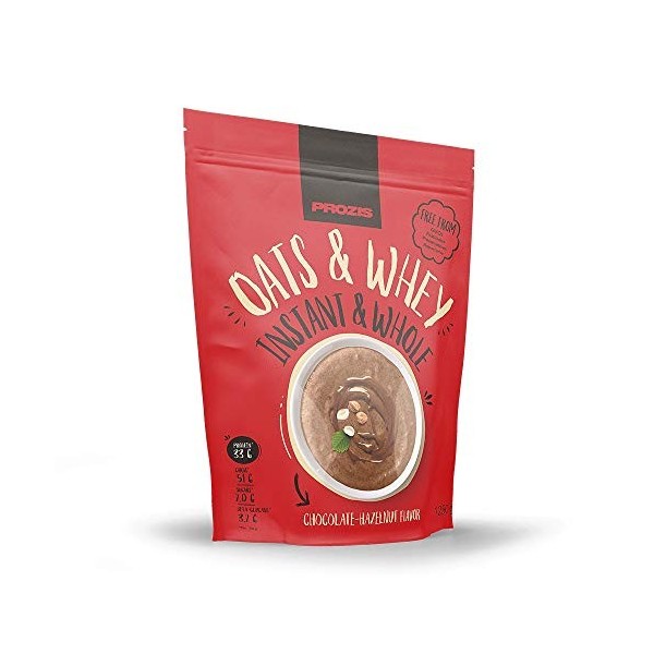 Prozis Avoine Complète Instantanée et Whey 1250 g Chocolat et Noisettes