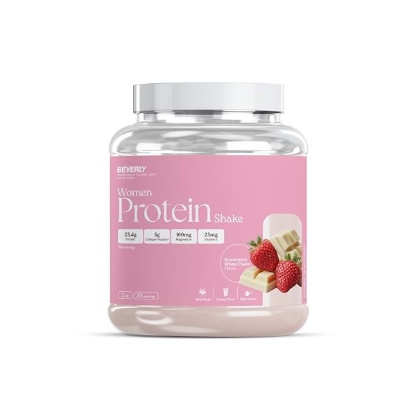 Beverly Women Protein - Protéine de lactosérum spéciale pour femmes avec collagène marin, magnésium et vitamine E - 1 Kg - 24