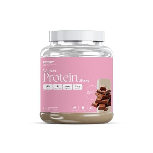 Beverly Women Protein - Protéine de lactosérum spéciale pour femmes avec collagène marin, magnésium et vitamine E - 1 Kg - 24
