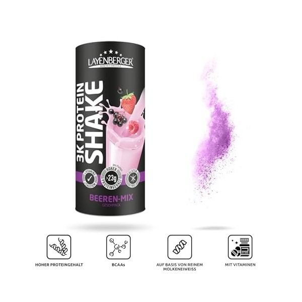 Layenberger 3K Protein Shake - 78% de protéines et seulement 4,4% de glucides pour seulement 9 g de sucre, 3 x 360 g - Méla C...