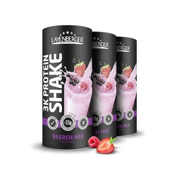 Layenberger 3K Protein Shake - 78% de protéines et seulement 4,4% de glucides pour seulement 9 g de sucre, 3 x 360 g - Méla C...