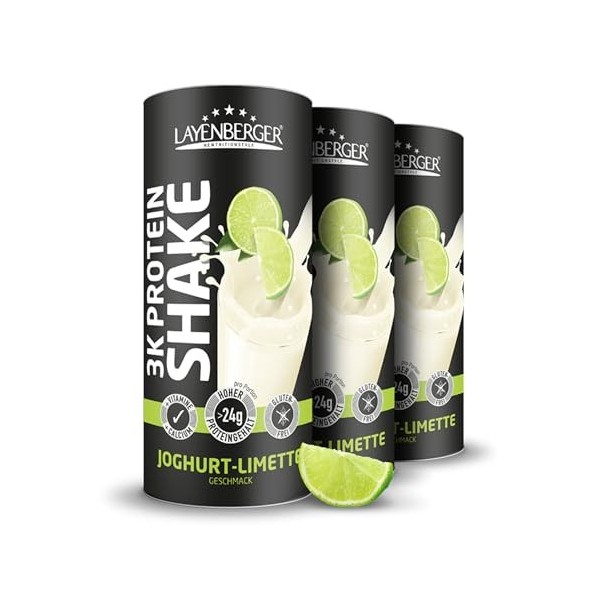 Layenberger 3K Protein Shake - 78% de protéines et seulement 4,4% de glucides pour seulement 9 g de sucre, 3 x 360 g - Méla C...
