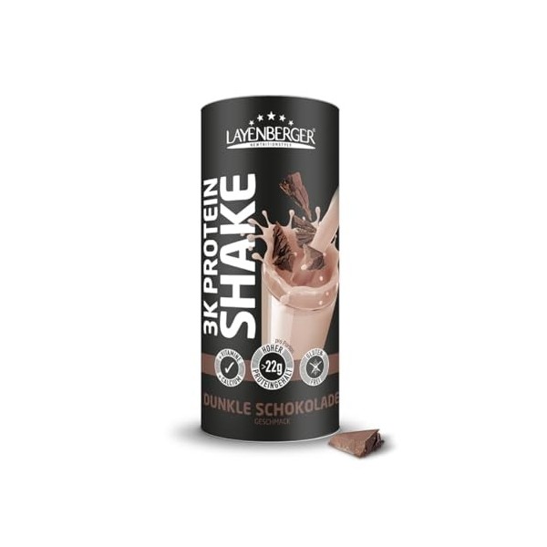 Layenberger 3K Protein Shake - 78% de protéines et seulement 4,4% de glucides pour seulement 9 g de sucre, 3 x 360 g - Méla C...