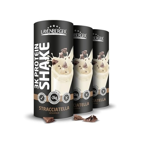 Layenberger 3K Protein Shake - 78% de protéines et seulement 4,4% de glucides pour seulement 9 g de sucre, 3 x 360 g - Méla C...