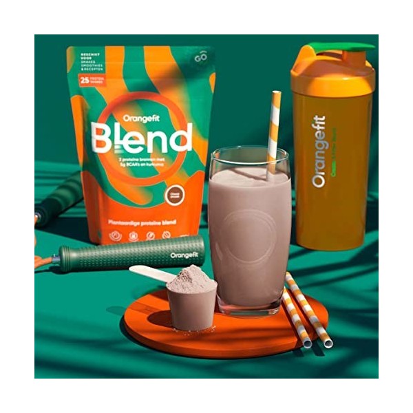 Orangefit Blend Mélange Poudre Proteine Vegan - Chocolat - 750g 25 shakes - 3 Proteines Vegetales - Non Sucre - Avec BCAA e