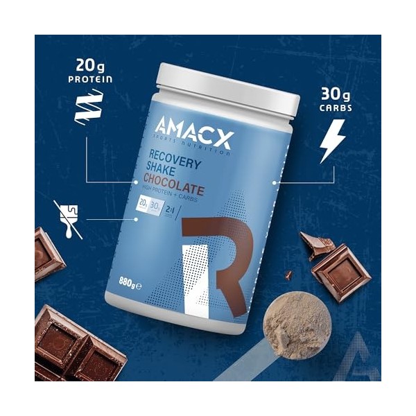 AMACX Recovery Proteine Poudre – 880g – Whey Protein Powder pour une Récupération Musculaire Optimale – Riches en Glucides et