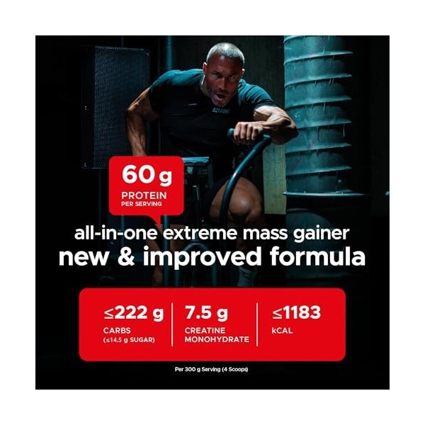 USN Hyperbolic Mass - Boisson Protéinée en Poudre, Prise de Masse Rapide, Musculation, Saveur Fraise, 2 kg, NMUS042