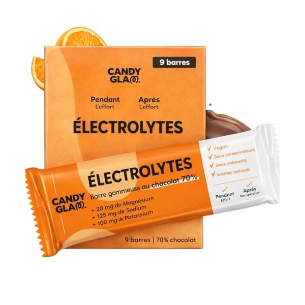 Barres Énergétiques Orange avec Électrolytes – Magnésium, Sodium et Potassium – Barre Énergétique Sport – Couverture Chocolat