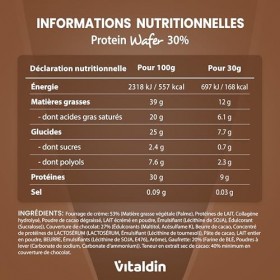 VITALDIN Protein Wafer 30% Goût chocolat | Riche en protéines | Collagène hydrolysé | Réduit en glucides | Sans sucres ajouté