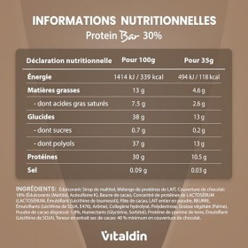 VITALDIN Barre Protéinée Chocolat – 30% Protéines avec Collagène Hydrolysé – Faible en Glucides & Calories – Sans Sucres Ajou...