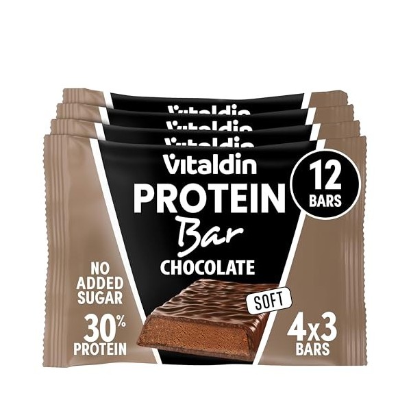 VITALDIN Barre Protéinée Chocolat – 30% Protéines avec Collagène Hydrolysé – Faible en Glucides & Calories – Sans Sucres Ajou...